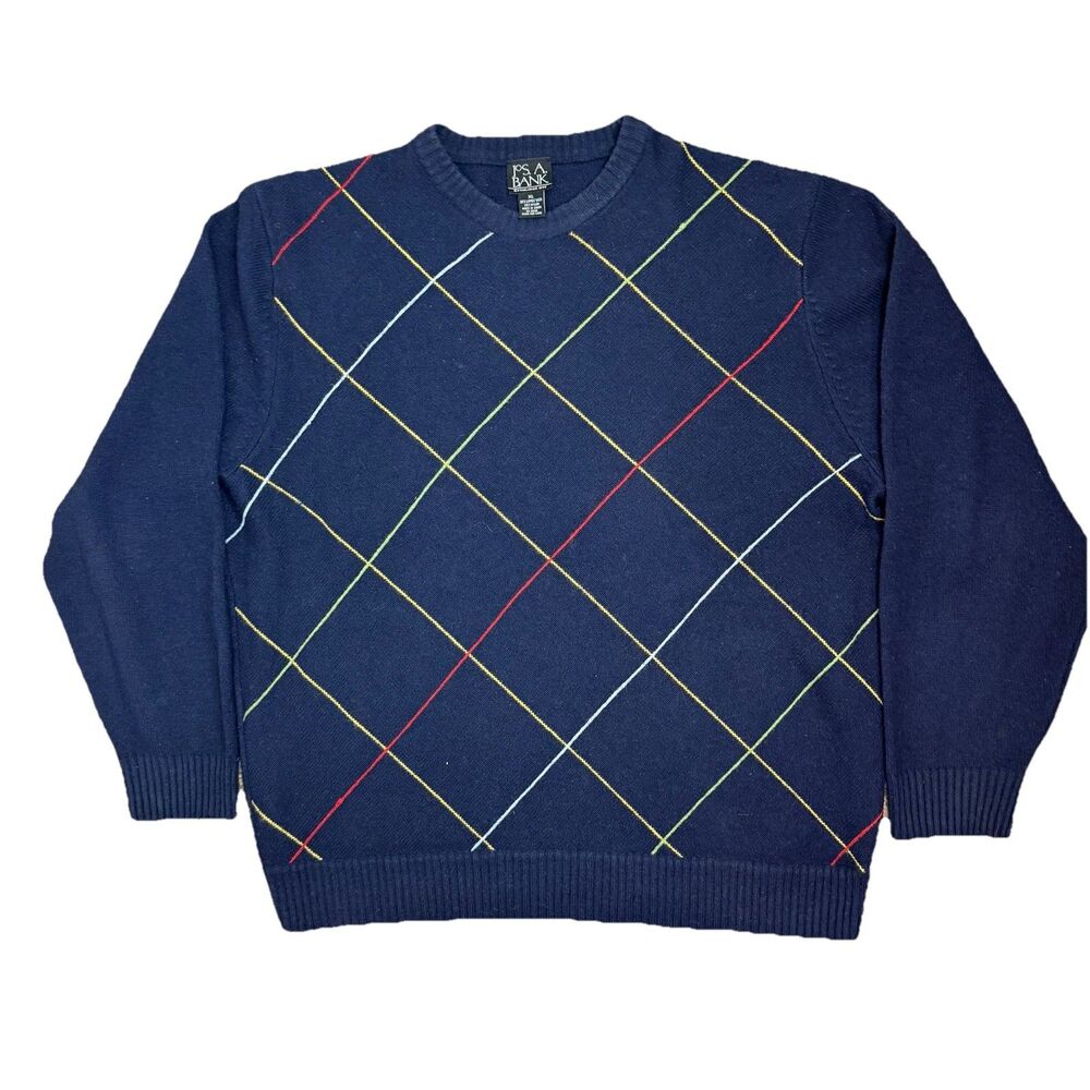Jos. A. Bank Lambs Wool Blend Pullover Sweater Patterned Navy Men’s Size XL